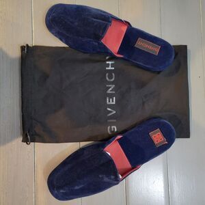 Givenchy Blue Velvet Slip On Closed Toe Flat Mule Clog Slippers size large